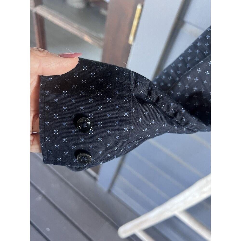 ✨ Good Man Brand - Navy Blue Dots Longsleeve Men’s Dress Shirt ✨ Medium Cotton - Picture 3 of 8